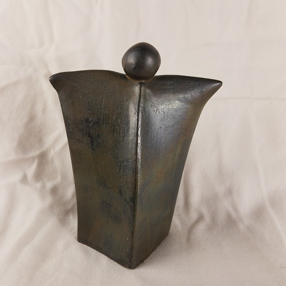 Barb Hertel Studio Pottery Abstract Minimalist Ceramic Sculpture Dark Bronze 6.5